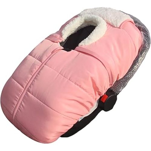 Winter Baby Car Seat Cover, Infant Carrier Cover Cold Weather, Windproof Newborn Warm Carseat for Unisex Babies（Pink）