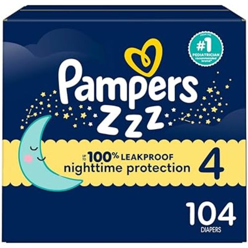 Pampers Overnight Diapers - Swaddlers Overnights - Size 4, 104 Count, Disposable Baby Diaper, Night Time Leak and Skin Protection