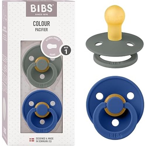 Bibs Colour Pacifier 2-Pack | BPA Free Soother, Round Nipple. Natural Rubber Latex,