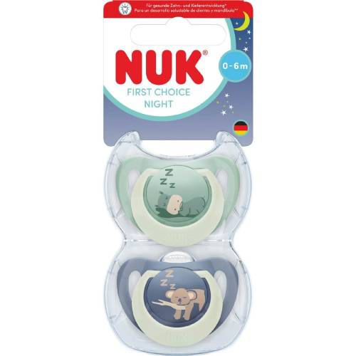 NUK First Choice Night Soother Hippo & Koala 0-6M 2 pack