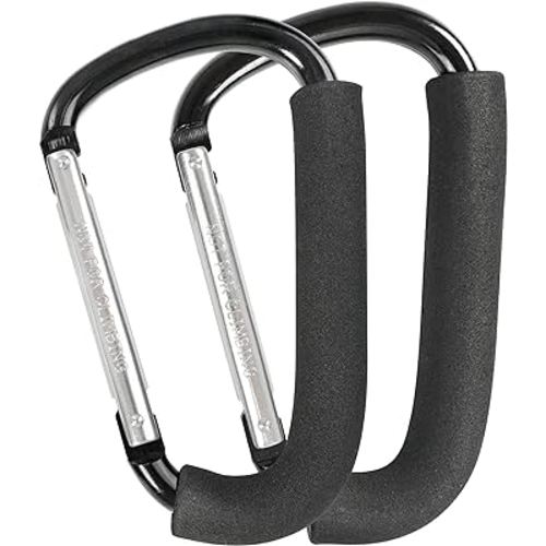 Stroller Hooks, 6.3" Large Stroller Clip for Hanging Bags and Shopping, Large Carabiner 2 Pack Black