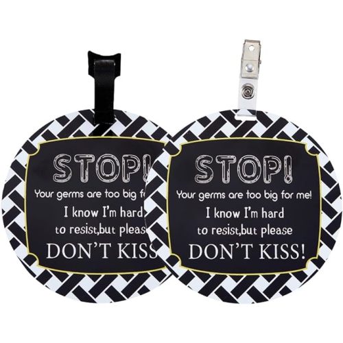 PLIGREAT 2 Pack No Touching Baby Car Seat Sign, Stop Kissing Baby Stroller Tag with Hanging Straps and Clip, No Touch Baby Safety Sign for Baby Girl Boy