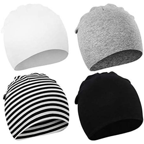 DRESHOW BQUBO 4 Pieces Baby Beanie Newborn Toddler Soft Cute Knit Hat Hospital Hats for Baby Boys Infant Cap Beanies