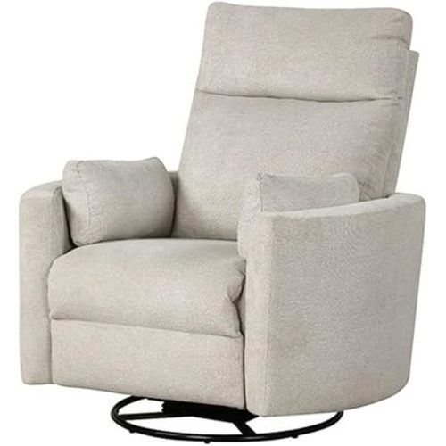 Pemberly Row Modern Polyester Fabric Swivel Recliner, Upholstered Seating Chair Featuring Swivel Reclining Function for Residential Seating Applications, Polyester Fabric in Natural Quartz Finish