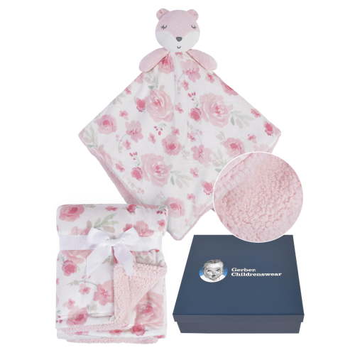 Gerber Baby Boy or Girl Unisex Super Soft Plush Blanket & XL Security Blanket Set with Gift Box, 2-Piece