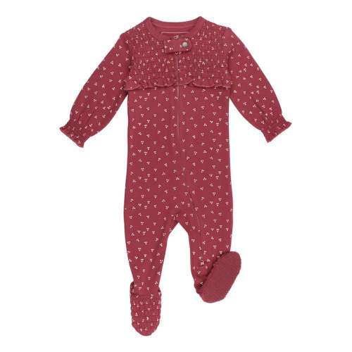 Appleberry Dots | Organic Smocked Zipper Footie Preemie-NB