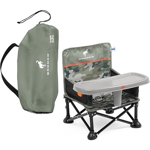 Ford Bronco Pop 'N Sit Portable Booster Chair by Bright Starts, Floor Seat, Indoor/Outdoor Use, Compact Fold, Camo Print, 6 Mos - 3 Yrs