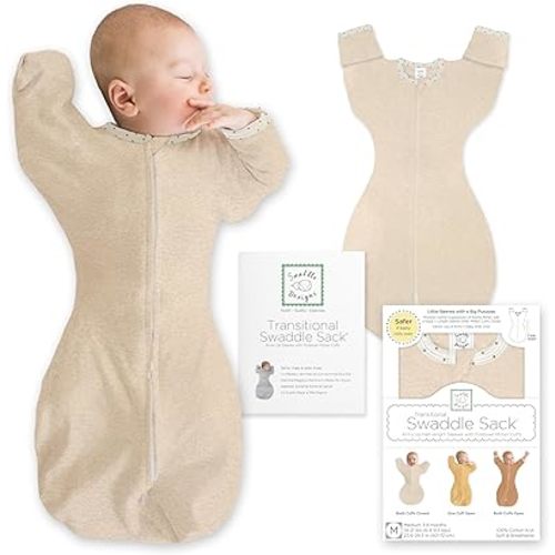 SwaddleDesigns Transitional Swaddle Sack, Cotton, Heathered Oatmeal, 0-3mo