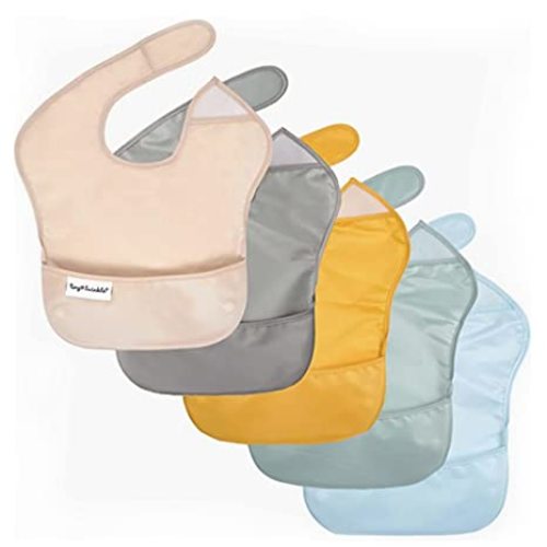 Tiny Twinkle Mess-Proof Baby Bib - Waterproof Bib for Baby Boy or Girl - Machine Washable - Adjustable Closure - PVC, BPA & Phthalate Free - Great for Travel - Baby Food Bibs (5 Pack, Unisex Solids)