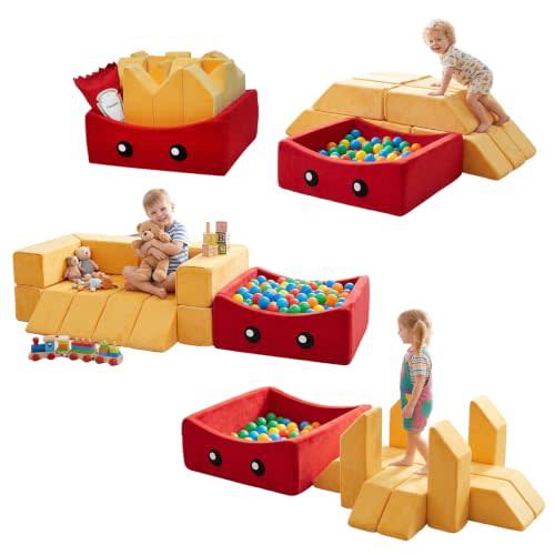 FERUERW French Fries Modular Kids Soft Play Set | Soft Velvet Convertible DIY Foam for Toddler Playroom Bedroom Living Room Nursery