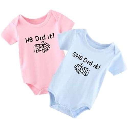 Baby Twins Bodysuits She Did It He Did It Infant Cute Clothes Unisex Twin Romper Toddler Outfits