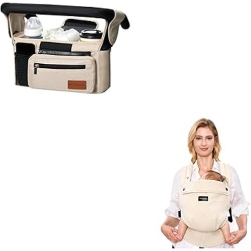 Momcozy Universal Baby Stroller Organizer Off White and Momcozy Baby Carrier with Natural Cotton Linen
