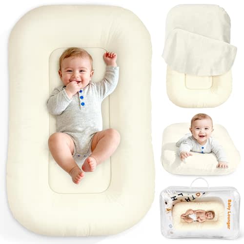 Infant Support Cushion & Baby Support Cushion for Newborn 0-24 Months, Breathable Cotton Pad, Supervised Use, Portable Infant Essentials for Travel and Home, Cream White (Cover Included