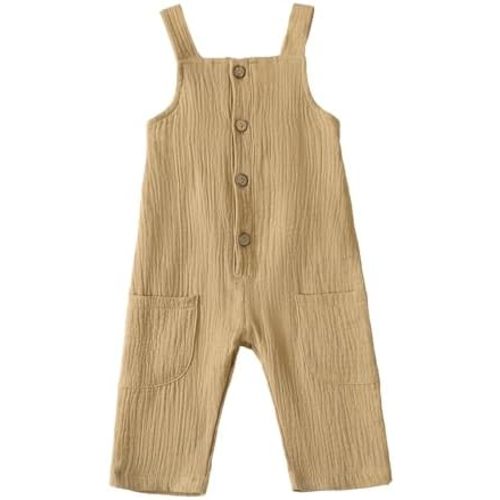12-18 months Neutral Baby Boy Girl Overalls Cotton Gauze Sleeveless Romper Button Down Jumpsuits with Pockets Toddler Summer Clothes