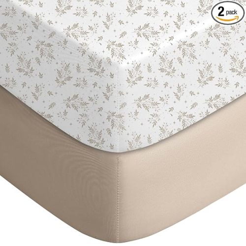 Yoofoss Baby Crib Sheets for Boys Girls, Fitted Crib Sheet 2 Pack for Standard Crib and Toddler Mattress, Super Soft Microfiber Baby Sheet 28x52x8in(Brown+Leaf)