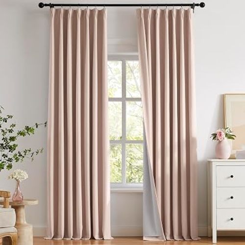 Pink Pinch Pleated Linen 96 Inch Curtains 2 Panels True Total Blackout