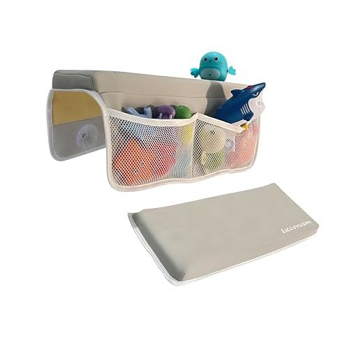Licornism Comfortable Bath Kneeler and Elbow Rest Pad Set- Thick Non-Slip Memory Foam Bath Mat Set,Quick Dry Baby Bathtub Cushion with Storage Toy Organizer Pockets