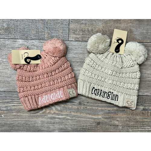 Personalized Baby23POMPOM CC Double Pom Beanie, custom baby hat, newborn pom hat, baby shower gift, monogram baby beanie