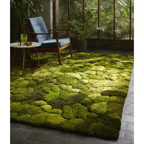 Floral moss Hand-Tufted Wool Rug: lath look  Floral African forest.