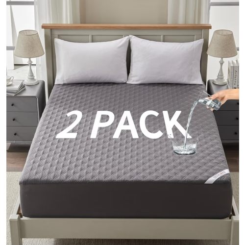 2 Pack Waterproof Mattress Protector, King Size Mattress Pad with Deep Pocket 6"-18" Depth, Soft Breathable Dirt-Proof Single Bed Mattress Cover for Bedroom, Dorm Room (Gray)
