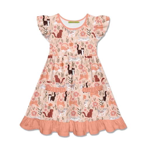 Millie Loves Lily Girls Coral Kitty 2-Pocket Dress, Big Girls,Size 5