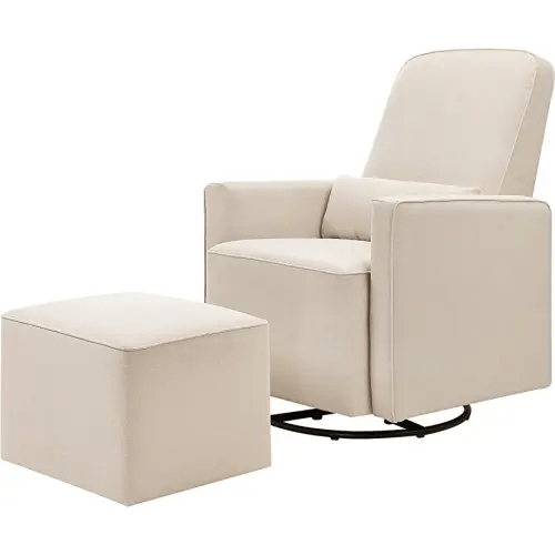 daVinci Olive 360° Swivel Glider Chair w/ Storage Ottoman - Water & Stain Resistant Rocking Glider - GREENGUARD Gold & FSC Certified, Versatile Rocking Chair for Nursery & Living Room, Polyester Cream