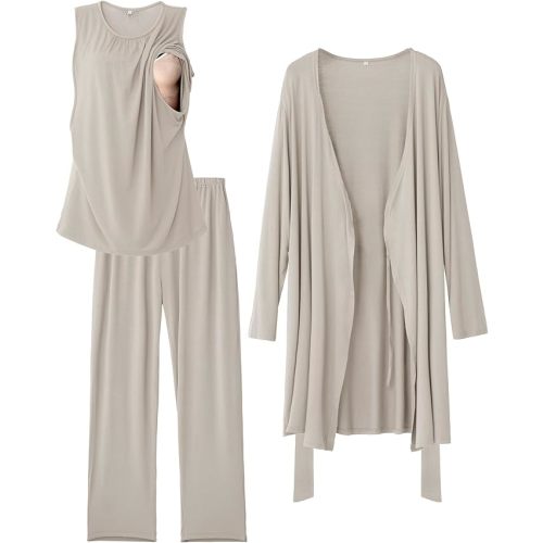 Rnxrbb 3 PCS Nursing Pajamas Robe Set Maternity Postpartum Pjs for Hospital