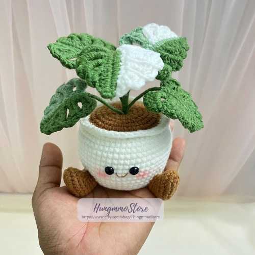 Handmade Gift That Instantly Makes You Smile Succulent Crochet Plant – Handmade Crochet Succulent Pot, Cheer Up Gift, Cute Desk Decor