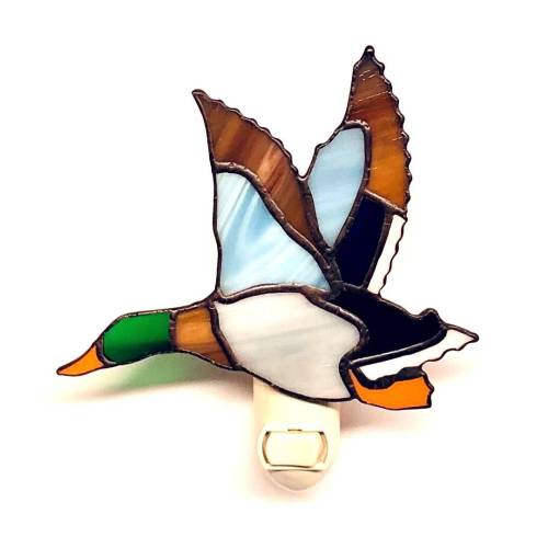 Male mallard duck stain glass night light with switch control and bulb