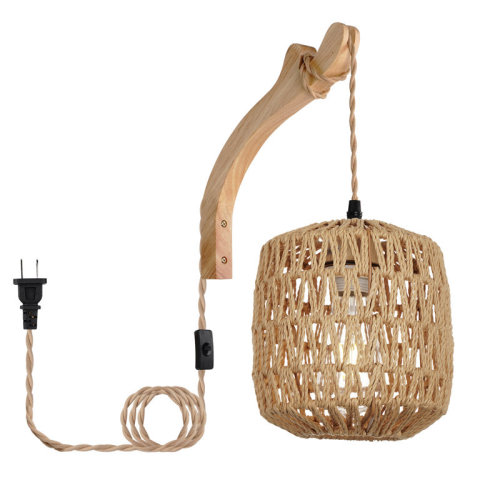 Bay Isle Home™ 1- Light Dimmable Boho Plug In Wall Sconces Farmhouse Rattan Lamp & Reviews | Wayfair