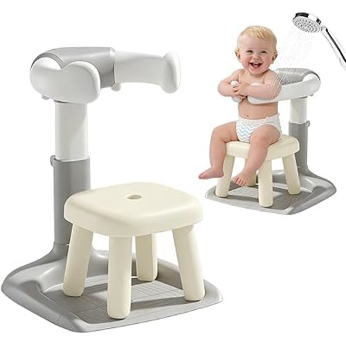 Baby Shower Stand with Seat - Adjustable Height Shower Standing Bath Support | Baby Bath Stand Soporte para Bañera de Bebé | Toddler Shower Stand Assist Holder for 8-36 Months
