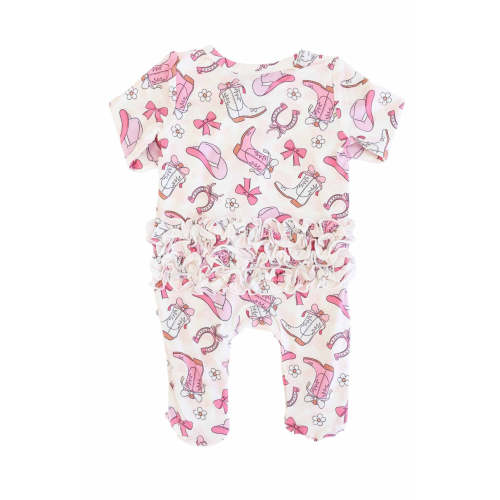 Rodeo Dreams Ruffle Zipper Footie | Pink