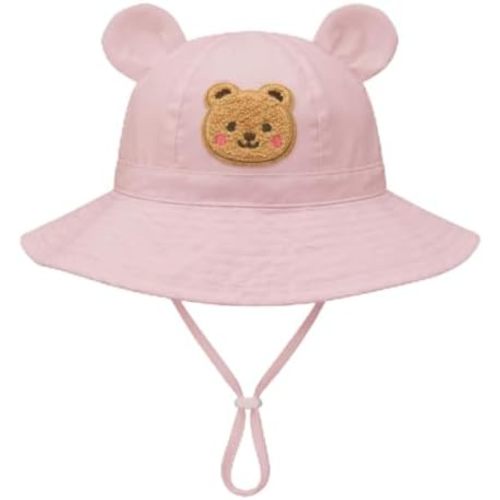 Baby Toddler Sun Hat Wide Brim Baby Bucket Hats with Bear Ears Infant Beach Hat, Bear Face Sun Hat for Toddlers Summer 0-4T