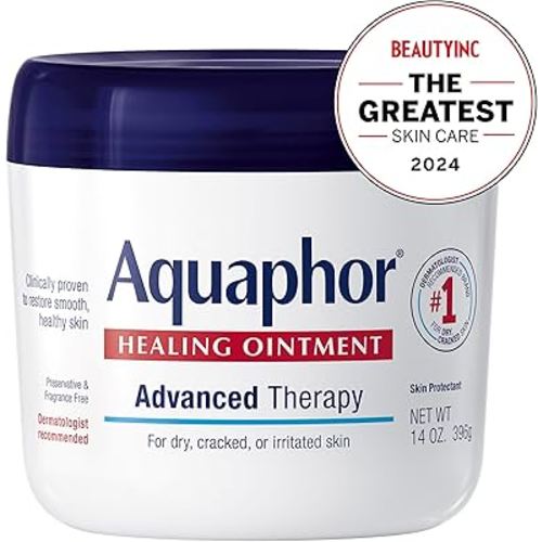 Aquaphor Healing Ointment, Advanced Therapy Skin Protectant, Multi-Purpose Healing Ointment and Body Moisturizer, For Dry, Cracked Skin, Minor Cuts and Burns, 14 Oz Jar