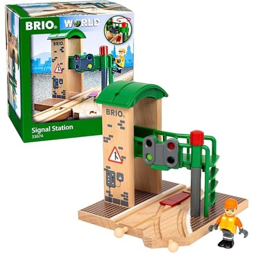 BRIO World Signal Station Set - 2-Piece Wooden Train Track Toy with Interactive Red Light and Figurine - FSC Certified - Compatible with All BRIO Railway Train Toys - Kids Ages 3 & Up
