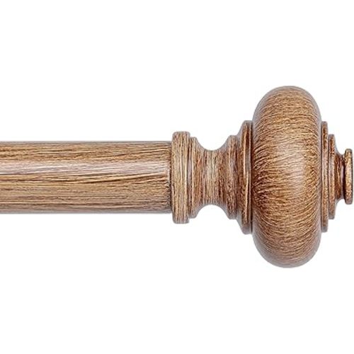 Wood Curtain Rods for Windows 48 to 84 Inch, Boho Vintage Decorative 1 Inch Diameter Wooden Curtain Rod, Adjustable Heavy Duty Rustic Farmhouse Drapery Pole with Imitation Wood Grain Finials