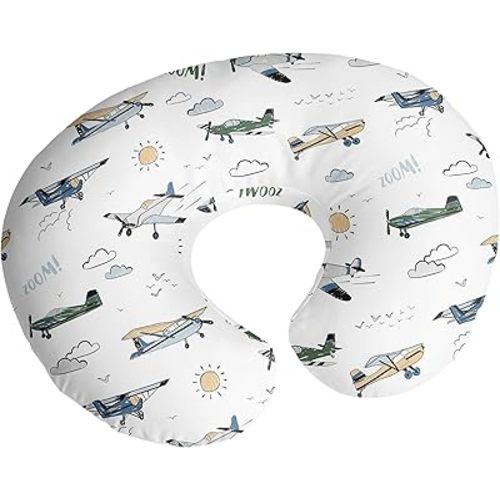 Sweet Jojo Designs Green Vintage Airplane Boy Nursing Pillow Cover, Baby Breastfeeding Slipcover for Infant, Newborn, Nursery, Bottle or Breast Feeding Pillowcase (Pillow NOT Included) Transportation