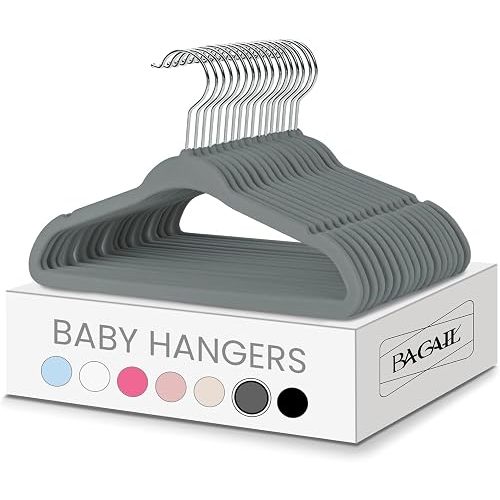 BAGAIL 50 Pack Kids Velvet Hangers 11 Inches Children's Clothes Hangers Non-Slip Baby Hangers for Infant/Toddler (Grey)