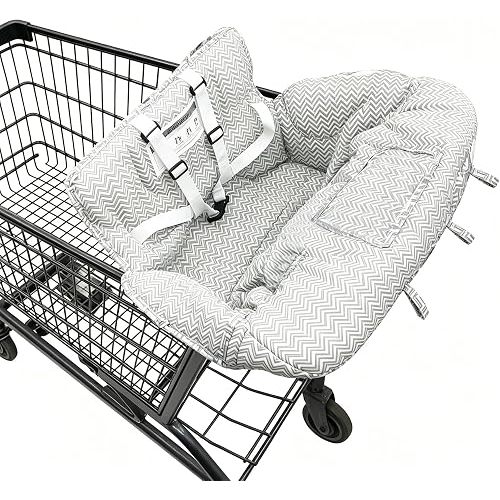 Portable 2-in-1 Shopping Cart & High Chair Covers for Babies, Kids, Infants, Toddlers | Universal Size with Free Carry Bag (Gray Chevron)