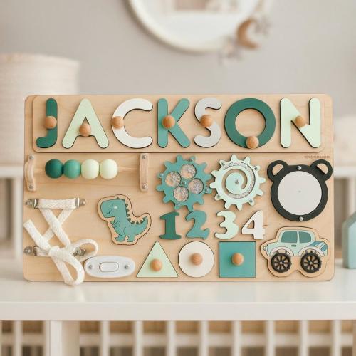 Wooden Name Puzzle - Personalized Busy Board | 1st Birthday Baby Toy Gift