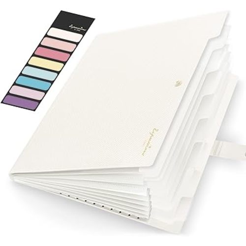 Sooez Accordion File Organizer, Letter Size Expanding File Folder with Labels, 8 Pocket Folders for Document, Portable Paper Bill Receipt Organizer for Home School Office Supplies, A4 Size, Off White