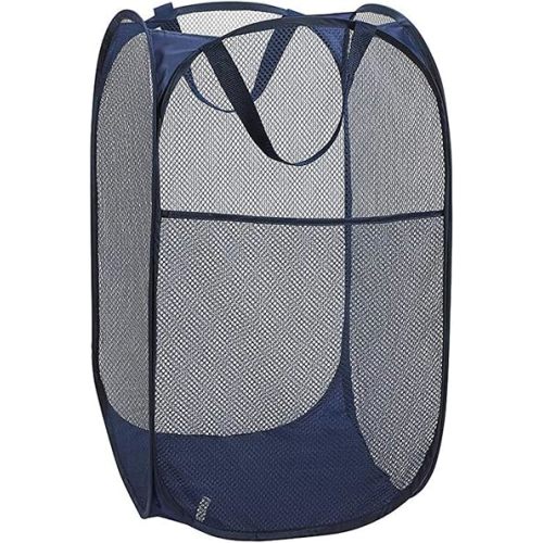 Larpur Popup Mesh Laundry Basket, Collapsible Clothes Washing Laundry Hamper with Reinforced Carry Handles, Portable Foldable Dirty Clothes Hamper for Home Dorm Cruise Travel (Blue)
