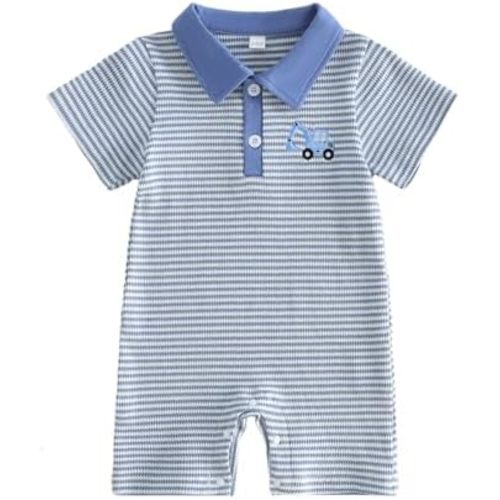 Bagilaanoe Infant Baby Boy Short Sleeve Romper Jumpsuit Fishing/Tracor Waffle Knit Outfit Summer One Piece Clothes