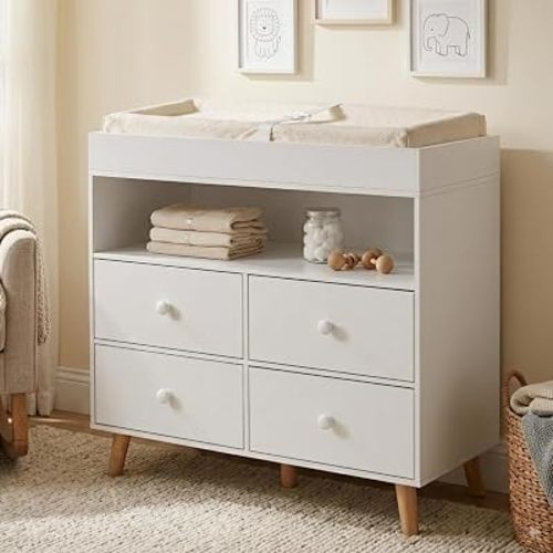 Baby Changing Table with 4 Drawers and Shelves Diaper Changing Station