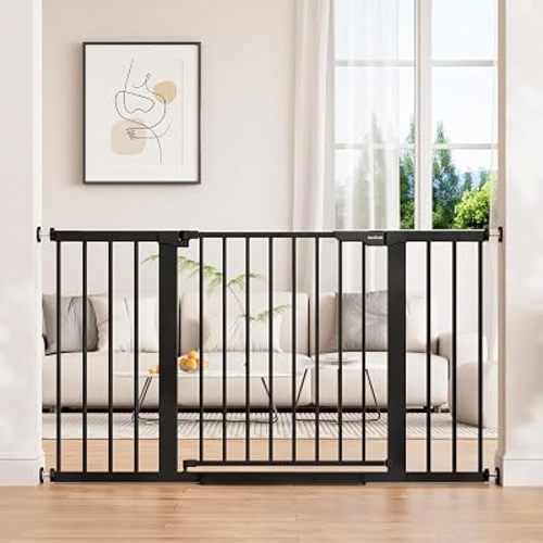 InnoTruth 29.6-50.1 in Extra Wide Baby Gate for Stairs and Doorways, Black