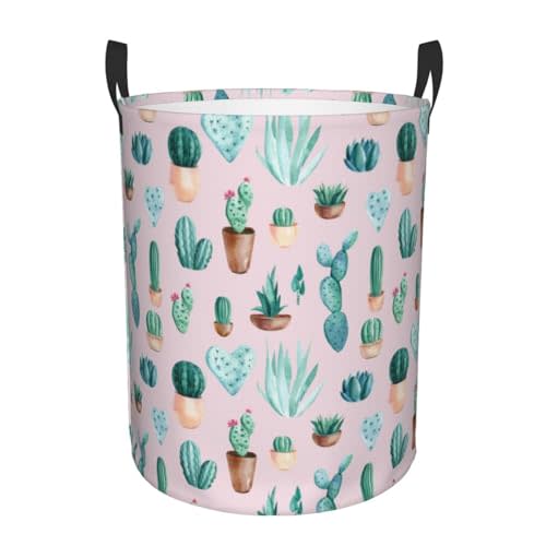 Xiso Ver Green Cacti and Succulents Laundry Hamper - Large Laundry Basket with Handles Waterproof Round Collapsible Clothes Storage Bin for Dirty Clothes, Pillows, Towels