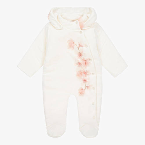 Sofija - Baby Girls Ivory Cotton Floral Pramsuit 1-3M