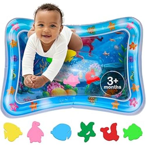 Tummy Time Water Mat – Inflatable Water Play Pad for Babies - Sensory Tummy Time Mat for Floor Play - 100% BPA-Free & Leakproof - Baby, Infants 3-12 Months – PAC2 - Blue - Avec Maman