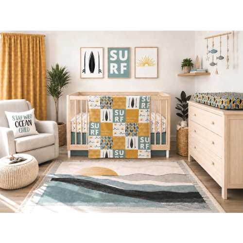 Surf Crib Bedding Set | Ocean Nursery Decor | Minky Baby Blanket, Crib Sheets, Pillow, Curtains & Nursery Art Prints