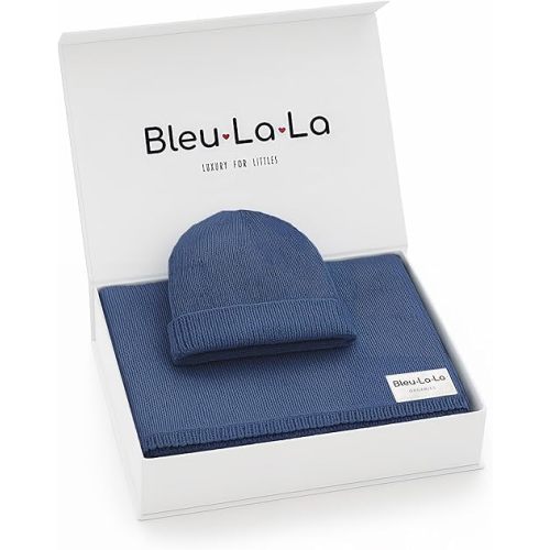 Luxe Collection 100% Organic Cotton Luxury Knit Baby Blanket + Hat Set (Denim Blue)